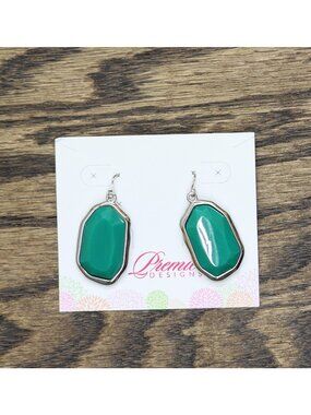 NEW Premier Design Dangly Stone Earrings Silver Gray / Emerald Green 2.75"